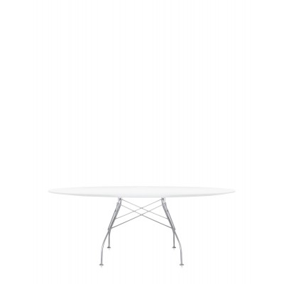 GLOSSY TABLE OVALE LAQUE STRUCTURE CHROME